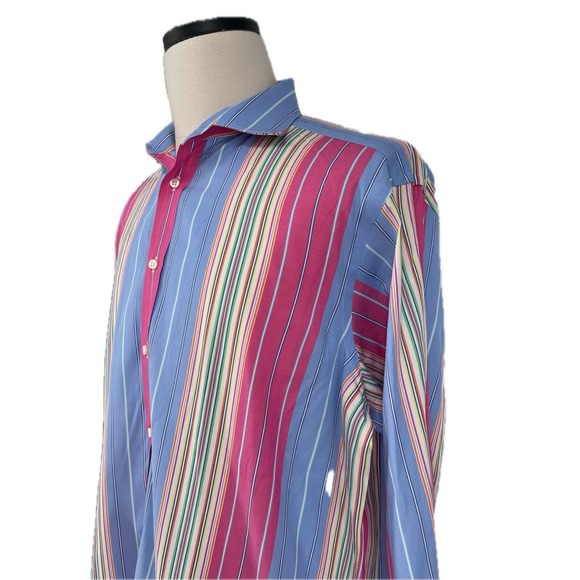 Ralph Lauren Purple Label Blue Multicolor Stripe Cotton Shirt 17 XL Long Sleeve - Picture 3 of 9